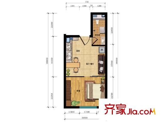 匯雄時代時代公社D-06戶型 1室1廳1衛(wèi)1廚