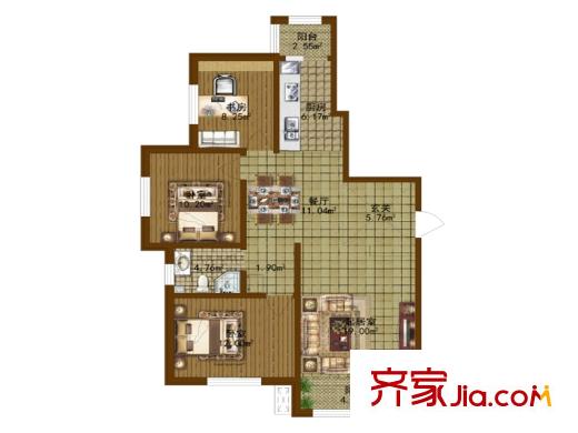 香林名苑8、9號(hào)樓D戶型 3室2廳1衛(wèi)1廚