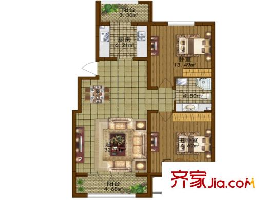 香林名苑2、3、4、5、6號(hào)樓K戶型 2室1廳1衛(wèi)1廚