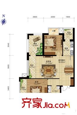寶宇天邑瀾山二期建筑面積98.06平米 2室2廳1衛(wèi)1廚