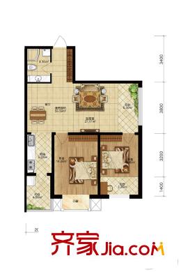 寶宇天邑瀾山二期建筑面積102.62平米 2室2廳1衛(wèi)1廚