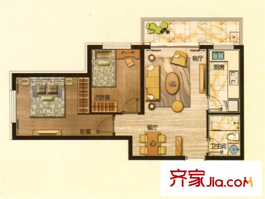 匯雄?生活匯6#F戶型 2室1廳1衛(wèi)1廚