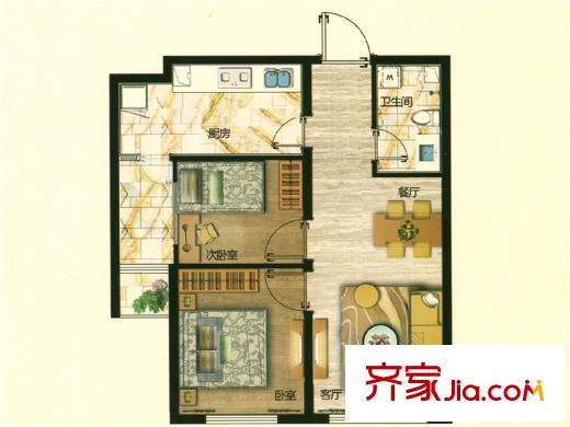 匯雄?生活匯6#D戶型 2室1廳1衛(wèi)1廚