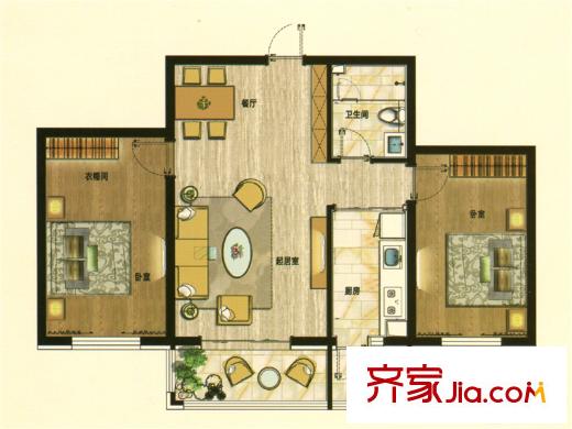 匯雄?生活匯9#F戶型 2室2廳1衛(wèi)1廚