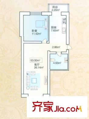 綠海華庭多層C戶型 1室1廳1衛(wèi)1廚