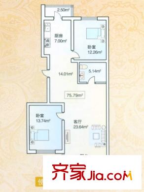 綠海華庭高層D戶型 2室2廳1衛(wèi)1廚