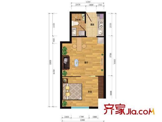 匯雄時代時代公社D-08戶型 1室1廳1衛(wèi)1廚