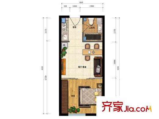 匯雄時代時代公社D-04戶型 1室1廳1衛(wèi)1廚