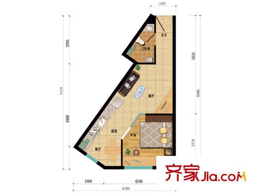 匯雄時代時代公社D-09戶型 1室1廳1衛(wèi)1廚