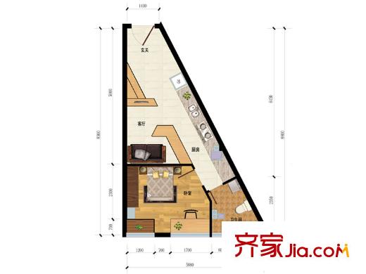 匯雄時代時代公社D-03戶型 1室1廳1衛(wèi)1廚