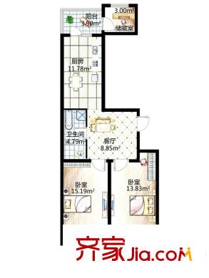 聚仁天地M戶型 2室1廳1衛(wèi)1廚