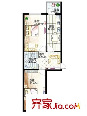 聚仁天地I戶型 2室1廳1衛(wèi)1廚