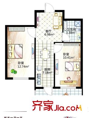 聚仁天地F戶型 2室1廳1衛(wèi)1廚