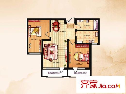 伸馬 托斯卡納G1戶型  2室2廳1衛(wèi)1廚