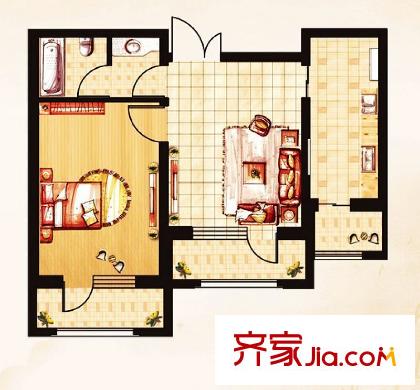伸馬 托斯卡納D戶型 1室2廳1衛(wèi)1廚