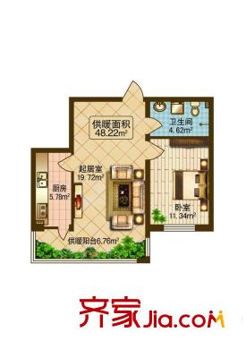 春天故事H戶型 1室1廳1衛(wèi)1廚