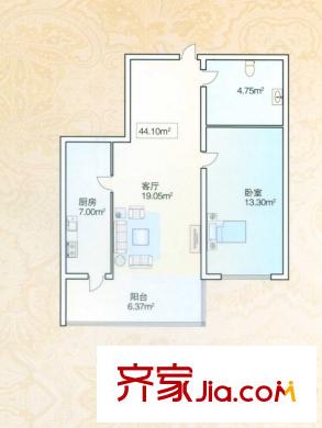 綠海華庭多層A戶型 1室1廳1衛(wèi)1廚