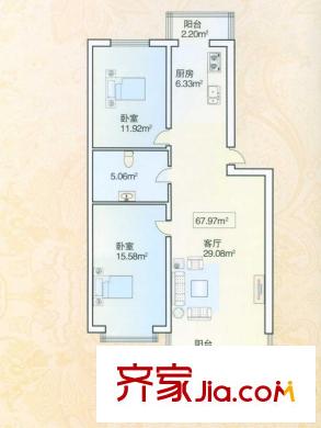 綠海華庭多層D戶型 2室1廳1衛(wèi)1廚