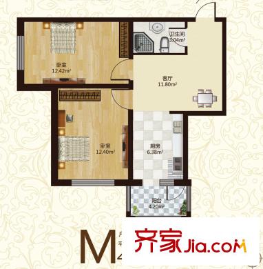 幸福里M戶型 2室2廳1衛(wèi)1廚