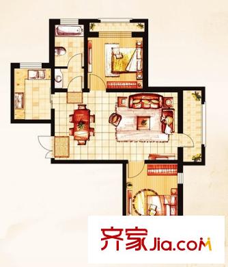 伸馬 托斯卡納E戶型 2室2廳1衛(wèi)1廚