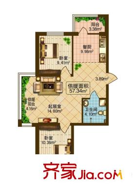春天故事J戶型 2室1廳1衛(wèi)1廚