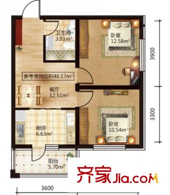 紅星城G戶型 2室1廳1衛(wèi)1廚