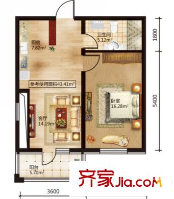 紅星城C戶型 1室1廳1衛(wèi)1廚