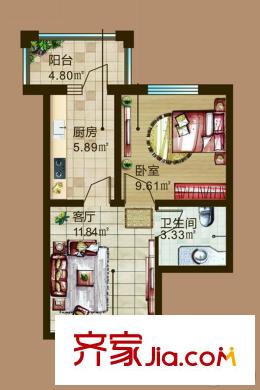 紅星城建筑面積56.16平 1室1廳 1室1廳1衛(wèi)1廚