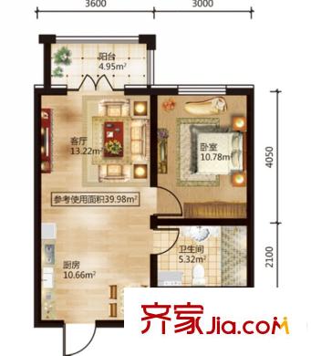紅星城D戶型 1室1廳1衛(wèi)1廚