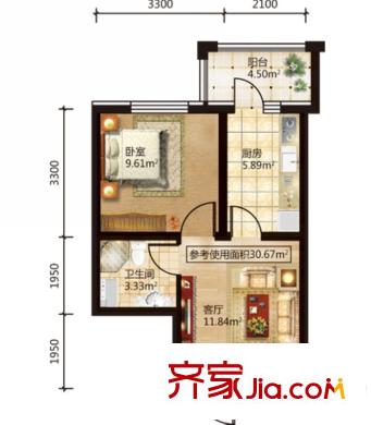 紅星城E戶型 1室1廳1衛(wèi)1廚