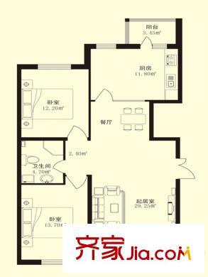 香悅藍(lán)天下G戶型 2室1廳1衛(wèi)1廚