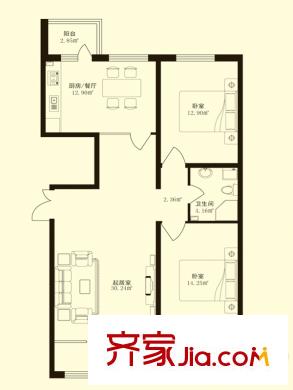 香悅藍(lán)天下H戶型 2室1廳1衛(wèi)1廚