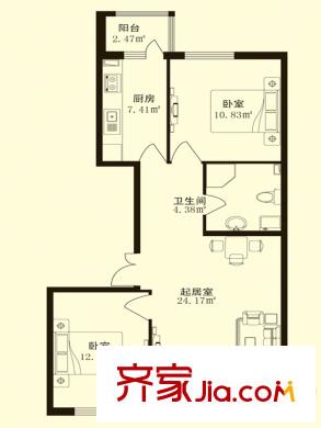 香悅藍天下D戶型 2室1廳1衛(wèi)1廚