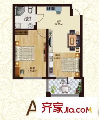 幸福里高層A戶型 2室2廳1衛(wèi)1廚