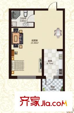 幸福里K戶型 1室2廳1衛(wèi)1廚