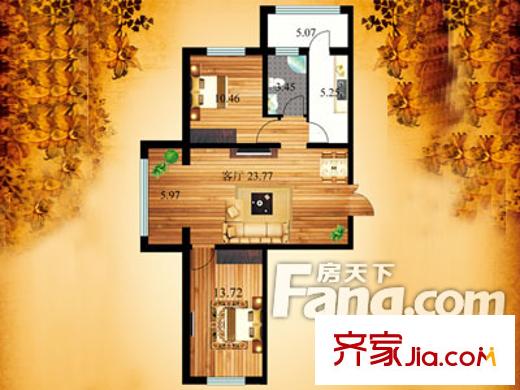 什河麗景項目通用E戶型圖 2室1廳1衛(wèi)1廚