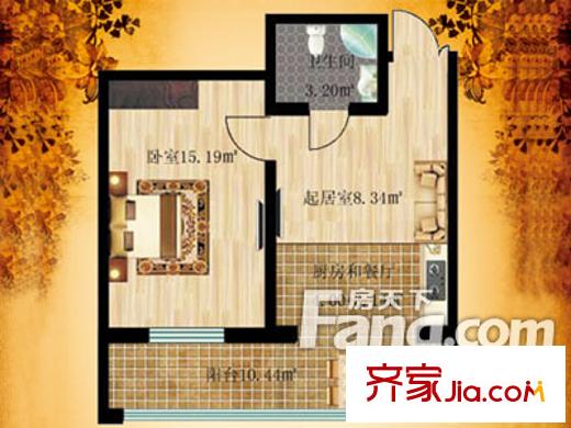 什河麗景項(xiàng)目通用B戶型圖 1室1廳1衛(wèi)1廚