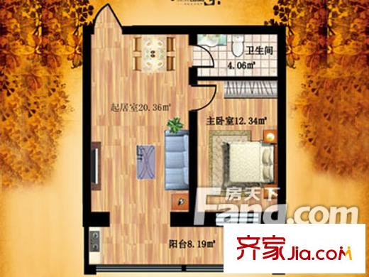 什河麗景項(xiàng)目通用C戶型圖 1室1廳1衛(wèi)1廚
