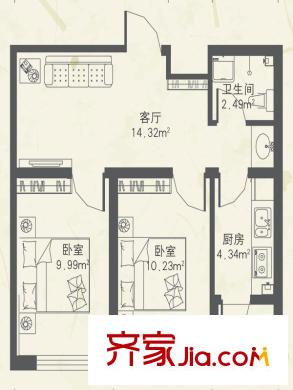 東都公元B戶型 2室1廳1衛(wèi)1廚