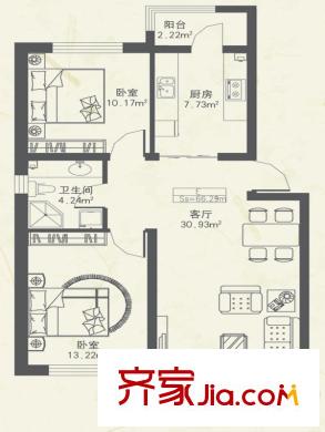 東都公元E戶型 2室1廳1衛(wèi)1廚