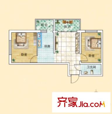 旗凱麗園A戶型 2室2廳1衛(wèi)1廚