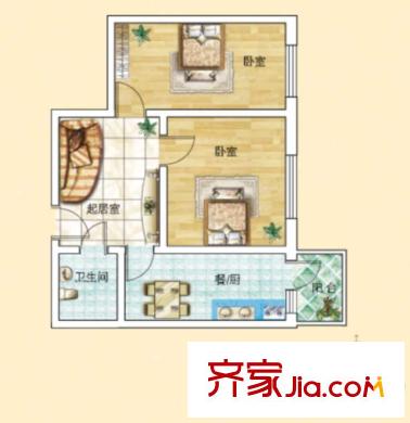 旗凱麗園C戶型 2室2廳1衛(wèi)1廚