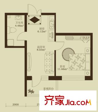 泰鑫國典A戶型 1室1廳1衛(wèi)1廚