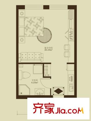 泰鑫國典D戶型 1室1衛(wèi)1廚