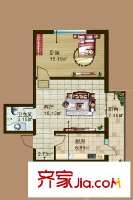 紅星城建筑面積76.67平 1室1廳 1室1廳1衛(wèi)1廚