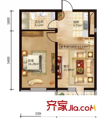 紅星城B戶型 1室1廳1衛(wèi)1廚