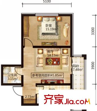 紅星城A戶型 1室1廳1衛(wèi)1廚
