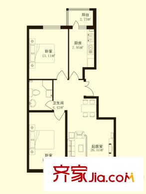 香悅藍天下F戶型 2室1廳1衛(wèi)1廚