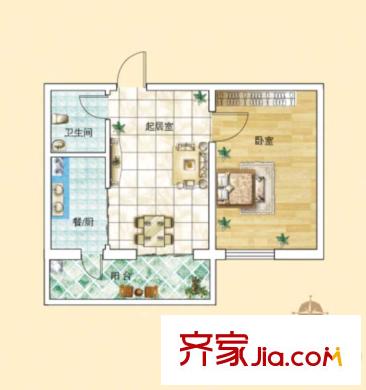 旗凱麗園B戶型 1室1廳1衛(wèi)1廚
