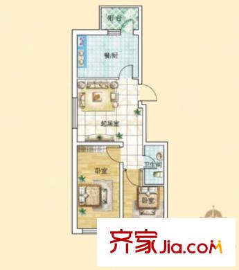 旗凱麗園F戶型 2室2廳1衛(wèi)1廚